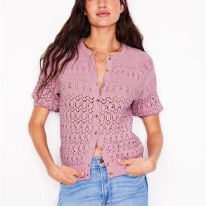 Boden Pink Knit Short Sleeve Cardigan